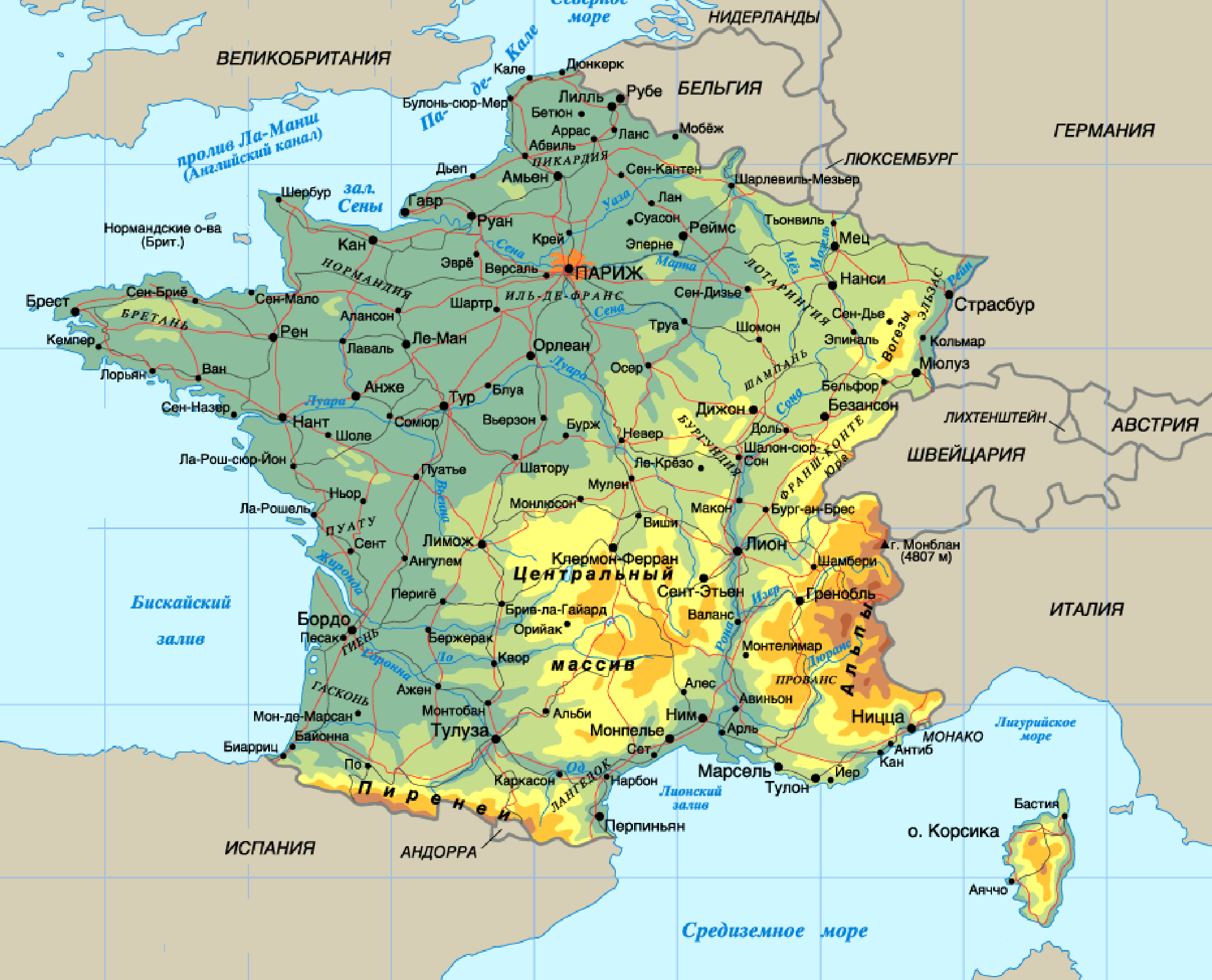 подробная карта франции на русском языке