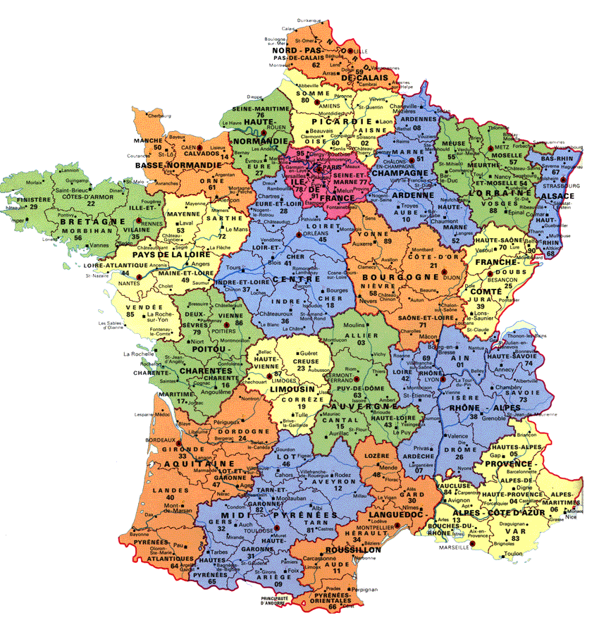 карта франции по регионам и департаментам